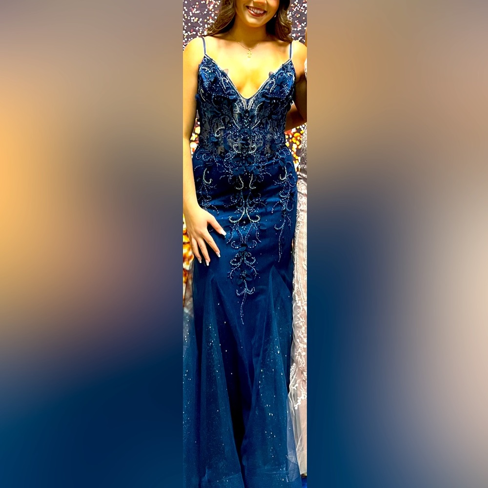 Jovani navy blue beaded gown.